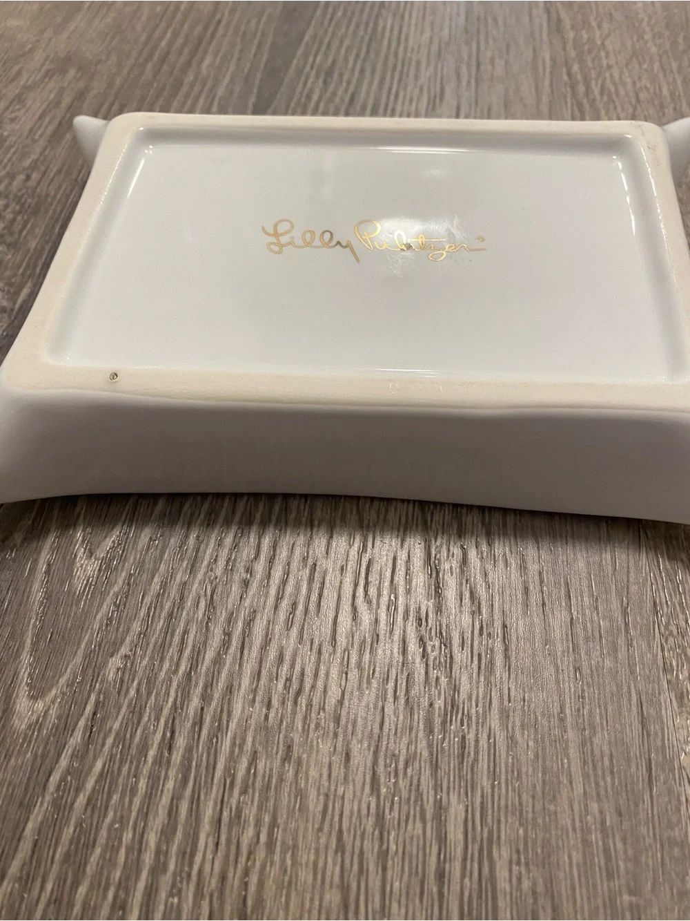 Lilly Pulitzer Heart and Soul Porcelain Trinket Jewelry Tray Pink Fish Gold Trim